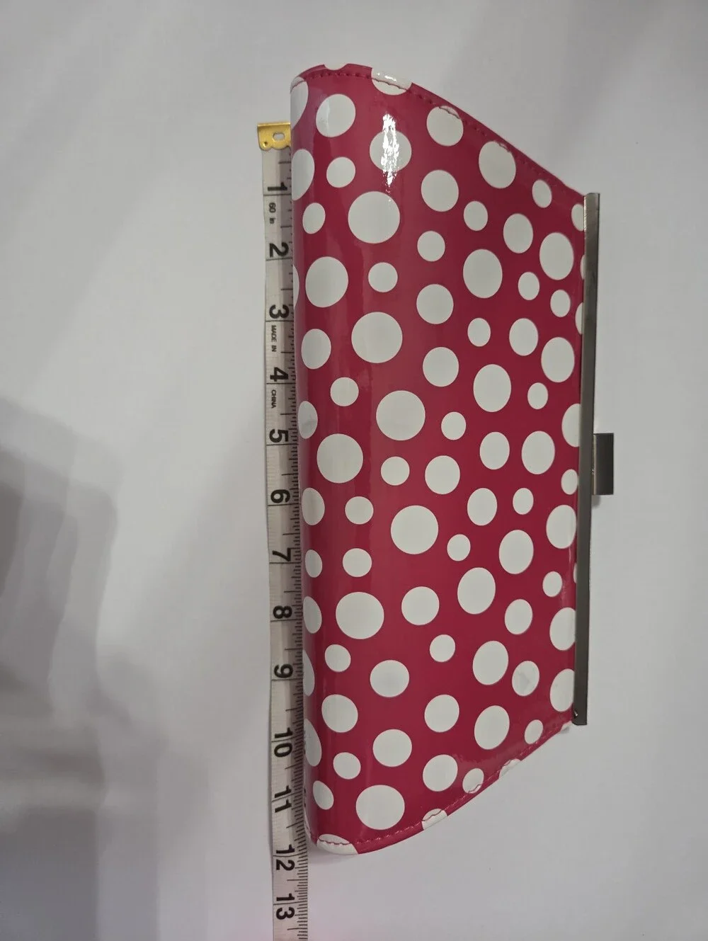 Neiman Marcus Pink White Polka Dot Patent Clutch Purse With Chain Strap